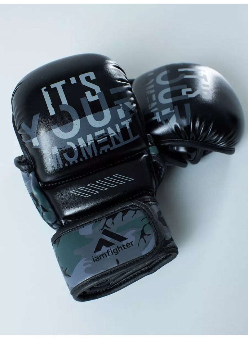 IAMFIGHTER MMA Training Gloves – Premium PU Leather Boxing Gloves for Sparring, Kickboxing, Muay Thai & Gym Training (Black Camo) - Image 1